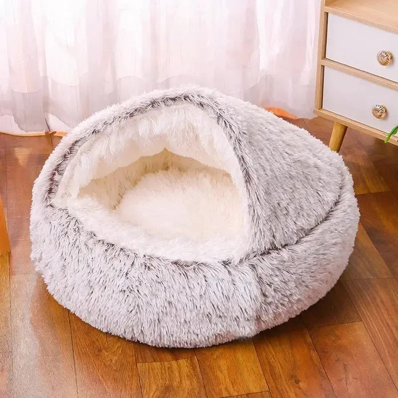 Washable Plush Cave Dog Bed With Removable Cover