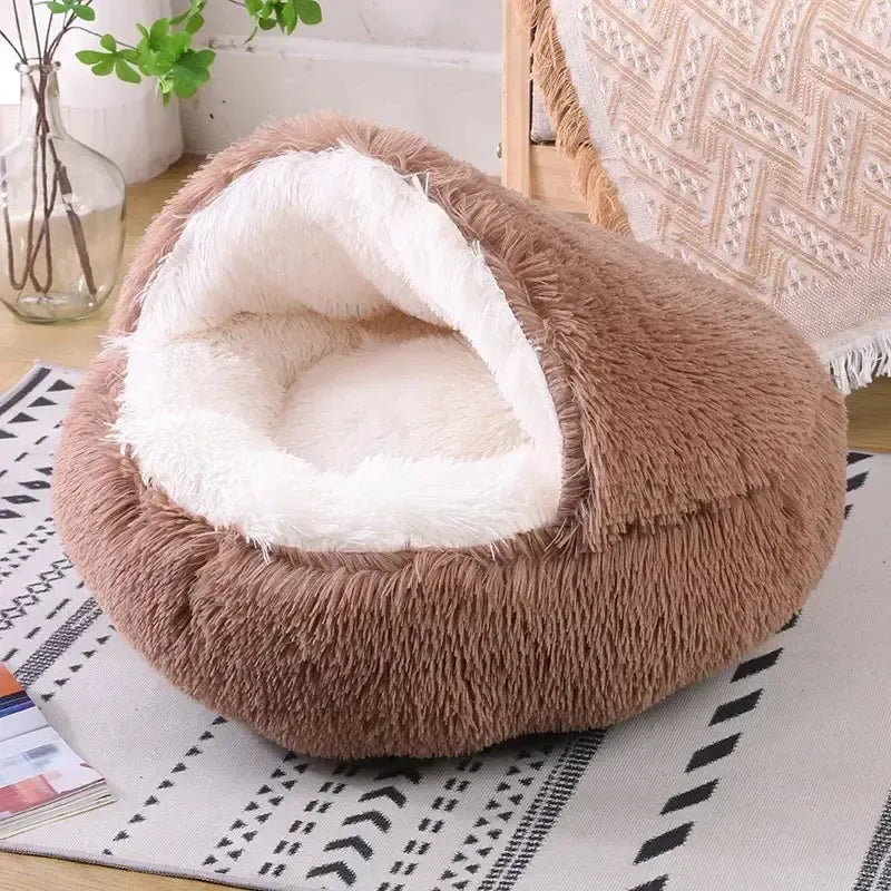Washable Plush Cave Dog Bed With Removable Cover