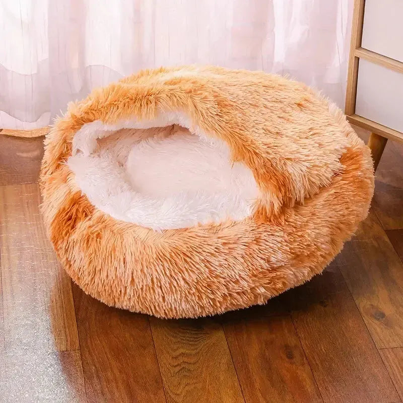 Washable Plush Cave Dog Bed With Removable Cover
