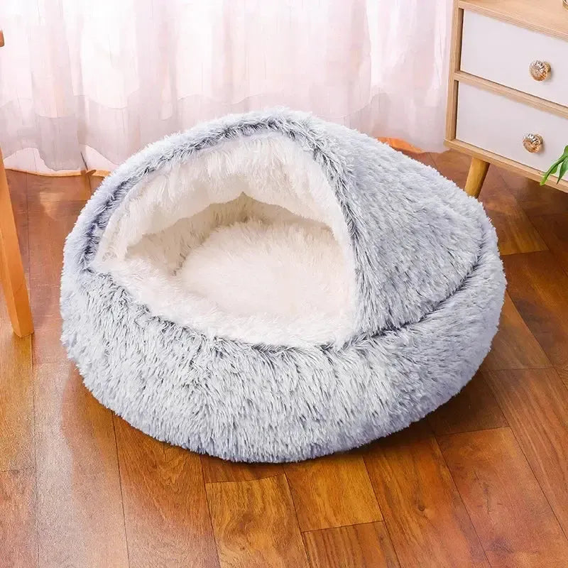 Washable Plush Cave Dog Bed With Removable Cover