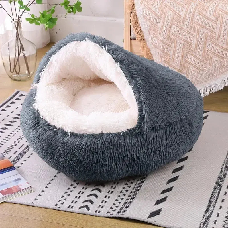 Washable Plush Cave Dog Bed With Removable Cover