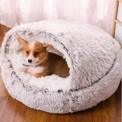 Washable Plush Cave Dog Bed With Removable Cover