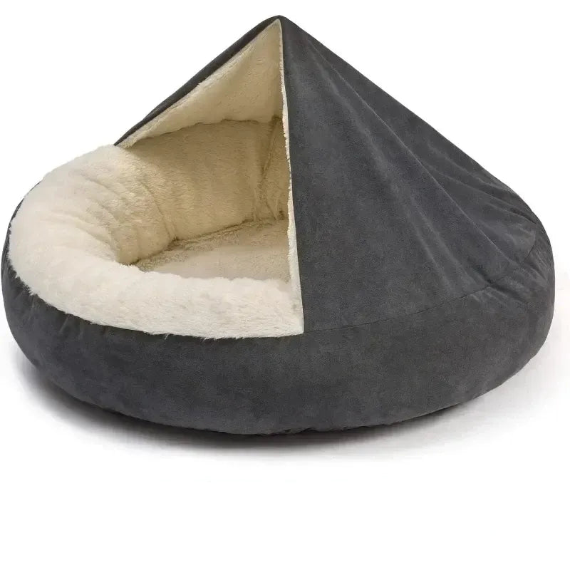 Washable Semi-Closed Cave Dog Bed With Removable Cushion