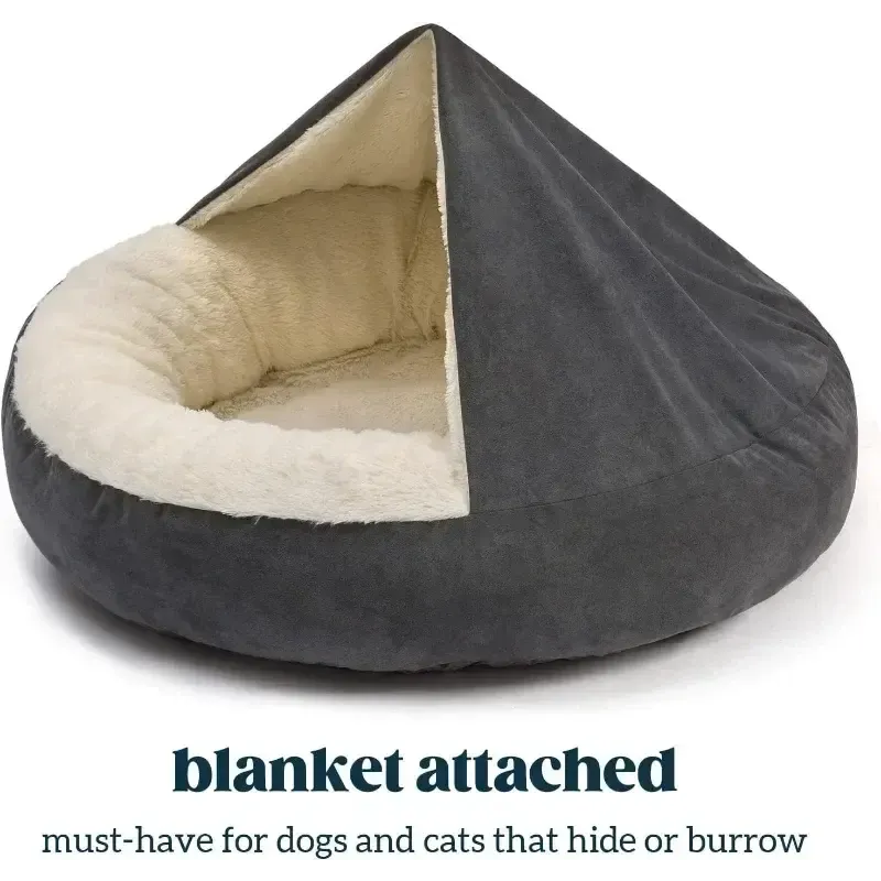 Washable Semi-Closed Plush Dog Bed With Removable Cushion