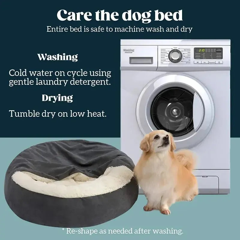 Washable Semi-Closed Plush Dog Bed With Removable Cushion