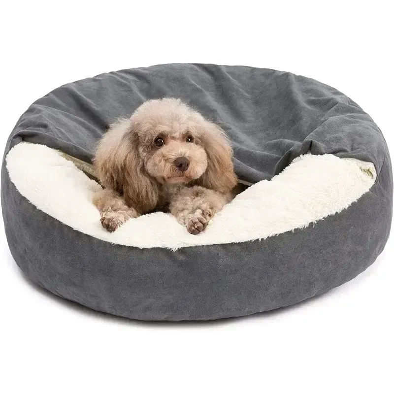 Washable Semi-Closed Plush Dog Bed With Removable Cushion