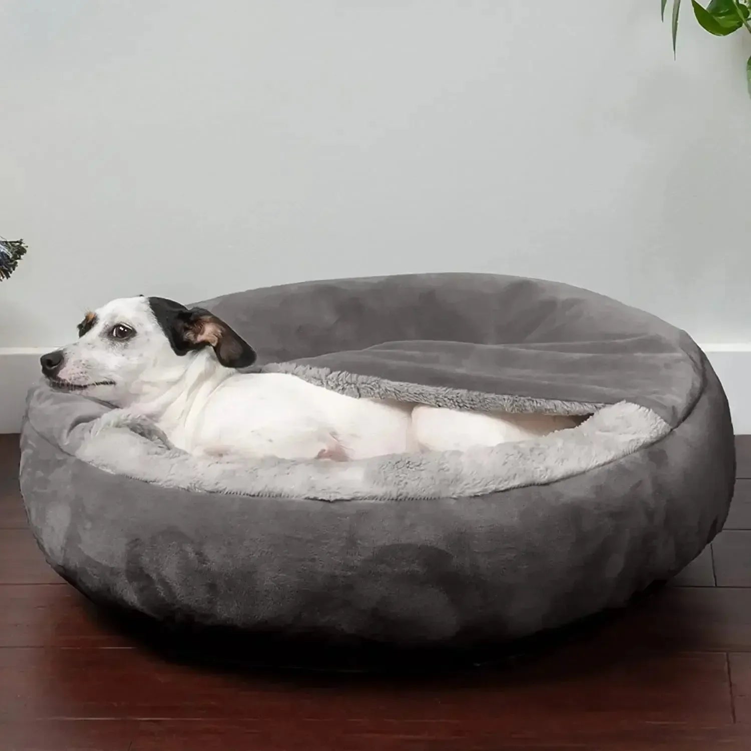 Washable Semi-Closed Plush Dog Bed With Removable Cushion