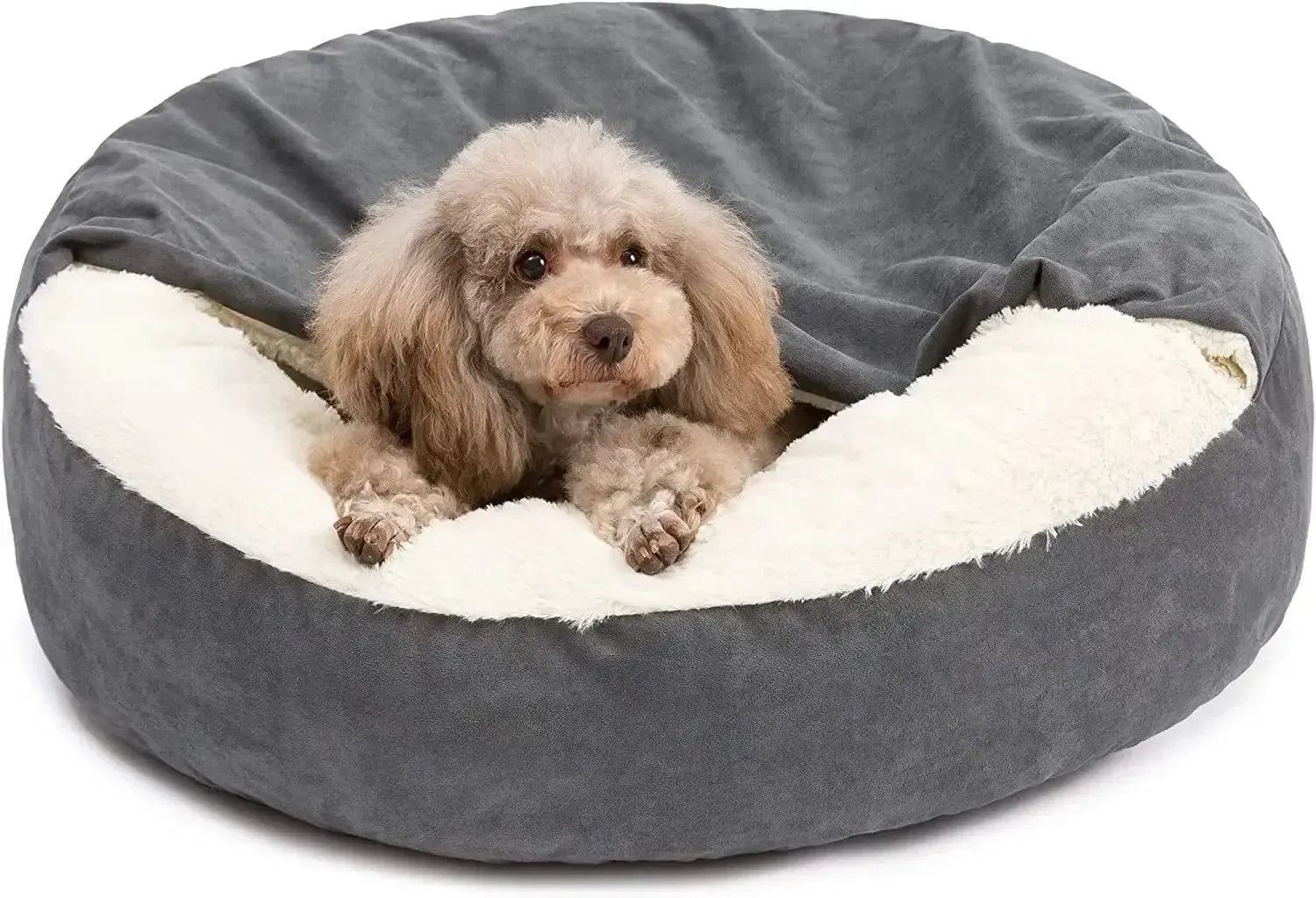 Washable Semi-Closed Plush Dog Bed With Removable Cushion