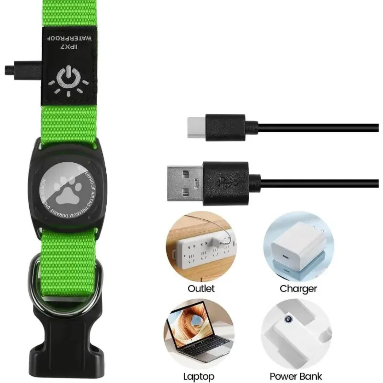 Waterproof AirTag Dog Collar with LED Light