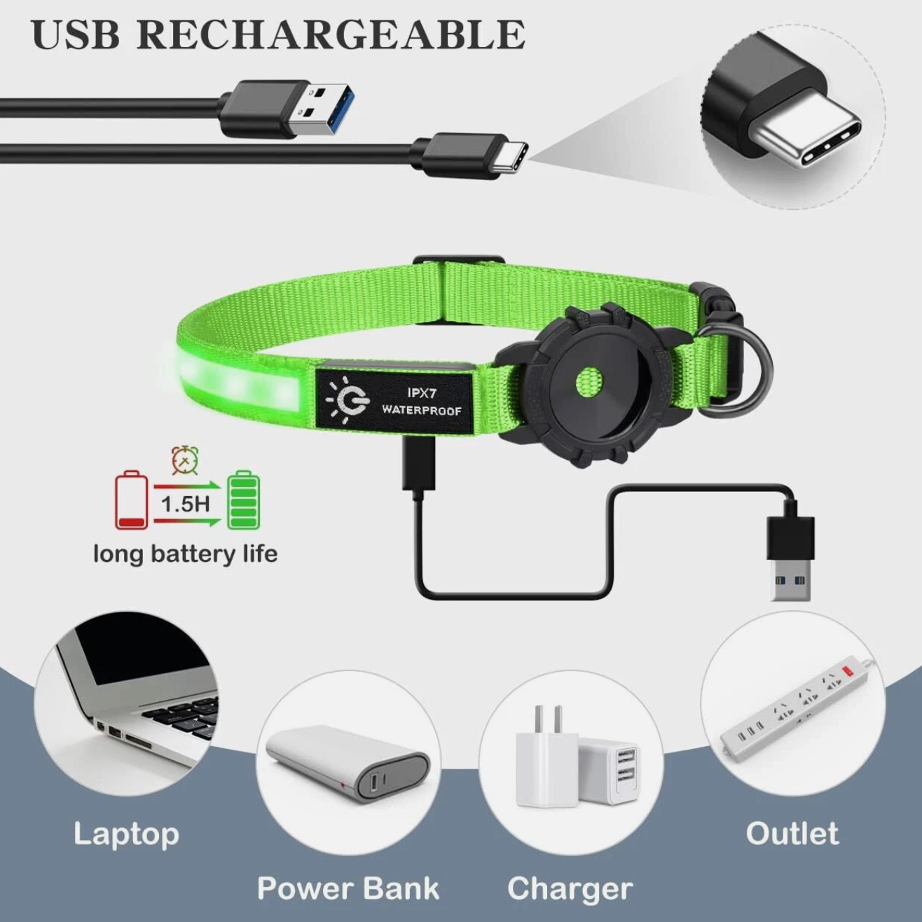 Waterproof AirTag Dog Collar with LED Light