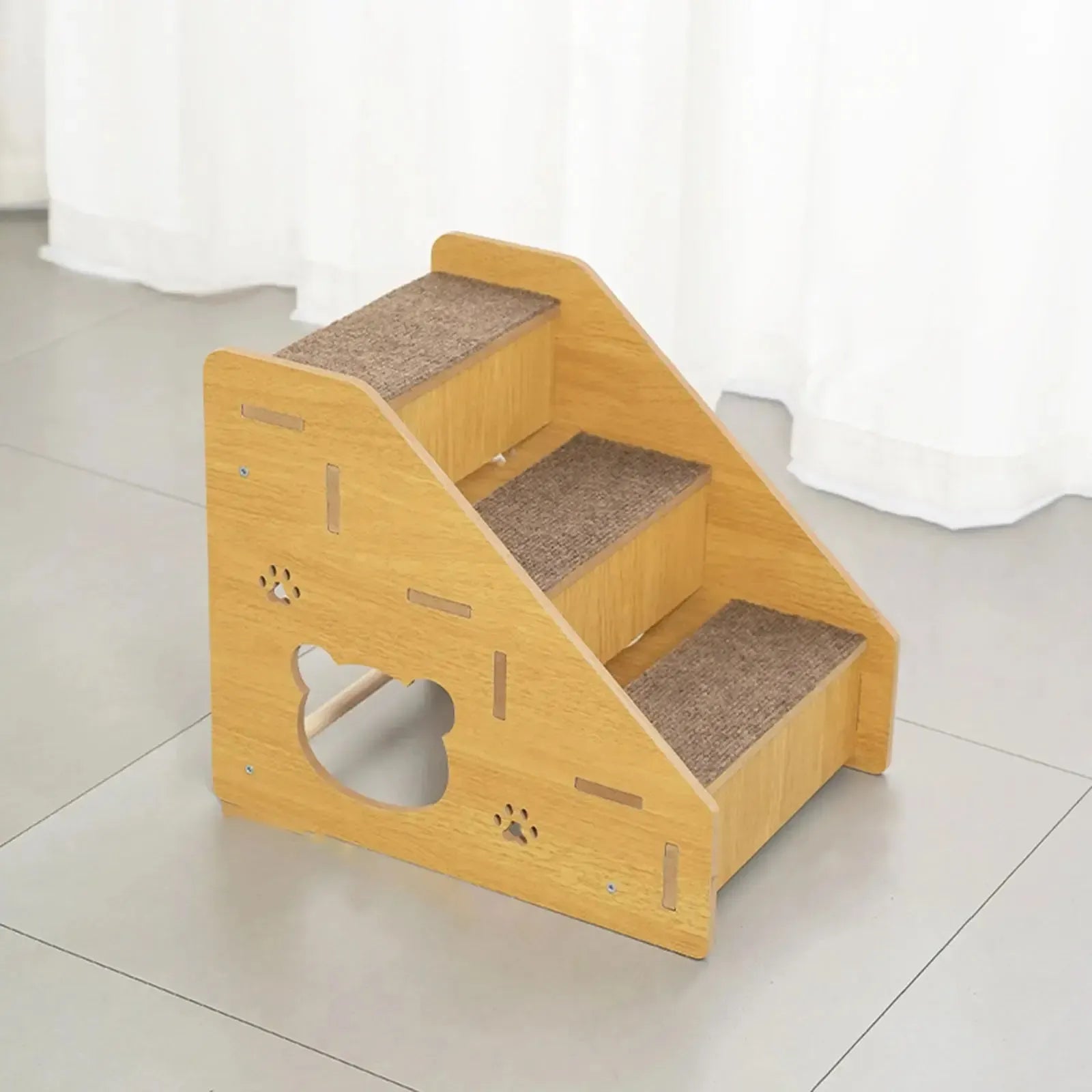 Wooden dog stairs with non-slip carpet surface