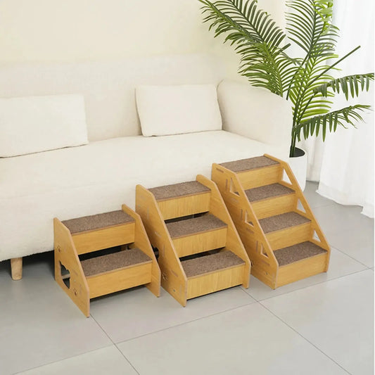 Wooden dog stairs with non-slip carpet surface