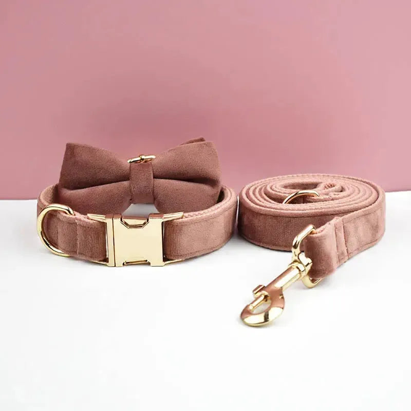 XL Brown Velvet Dog Collar | Soft Padded & Bow Tie - Adjustable