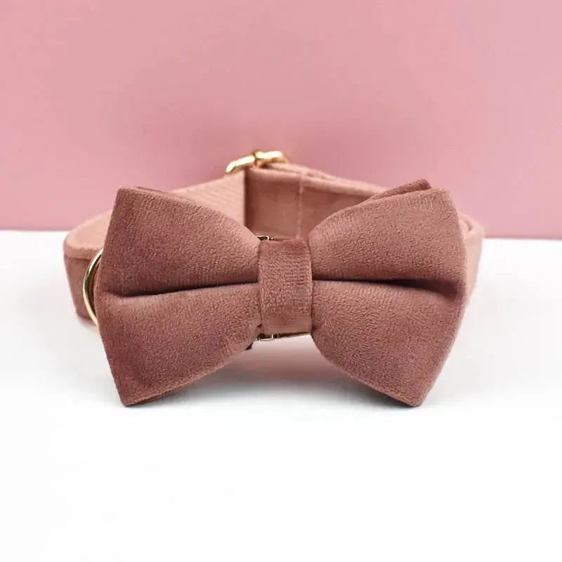 XL Brown Velvet Dog Collar | Soft Padded & Bow Tie - Adjustable