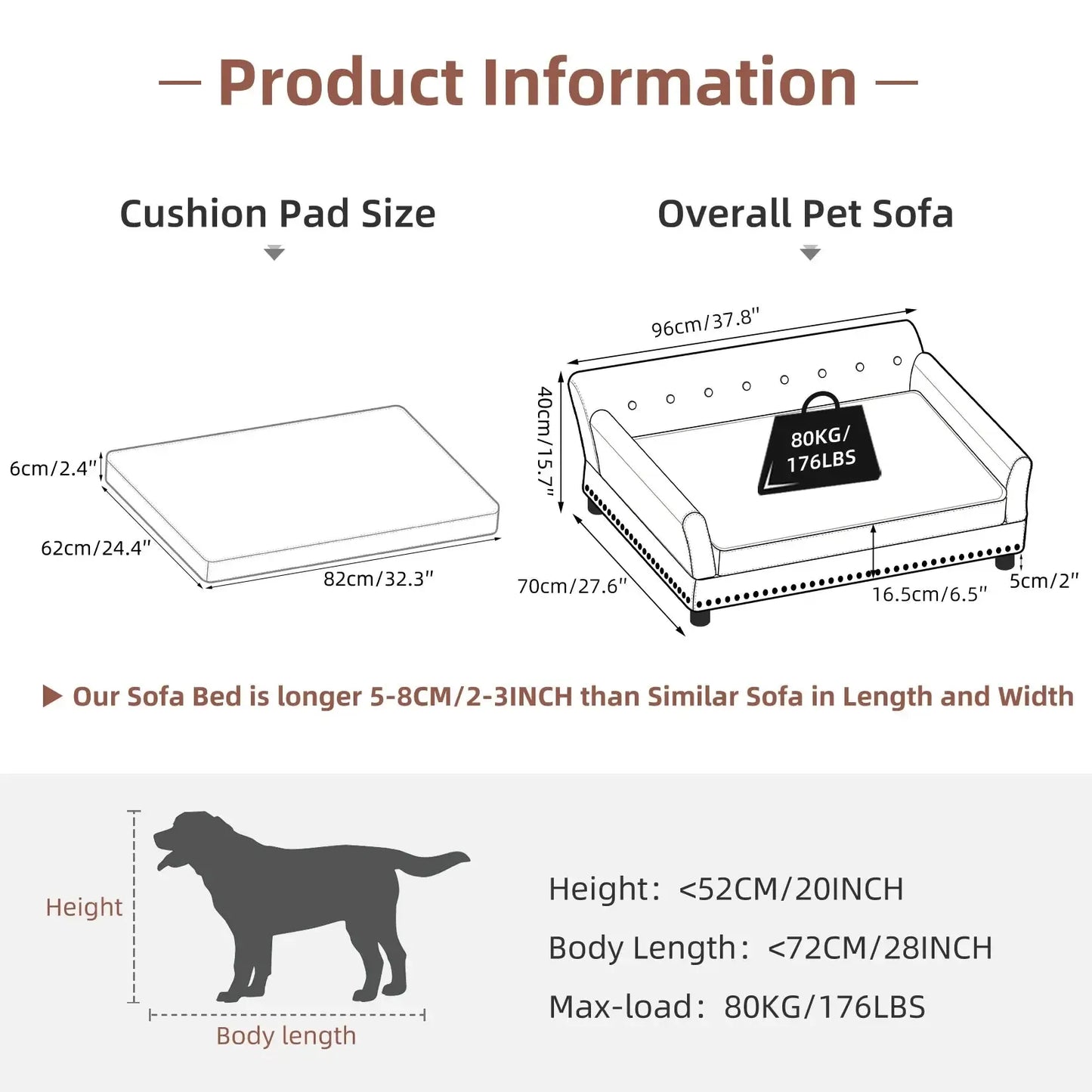 XL Luxury Orthopedic Dog Sofa Bed | Waterproof & Raised Wood Frame