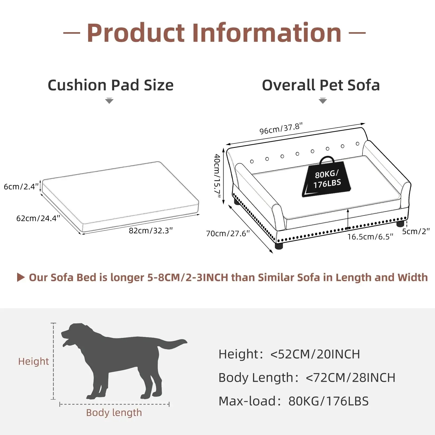 XL Luxury Orthopedic Dog Sofa Bed | Waterproof & Raised Wood Frame