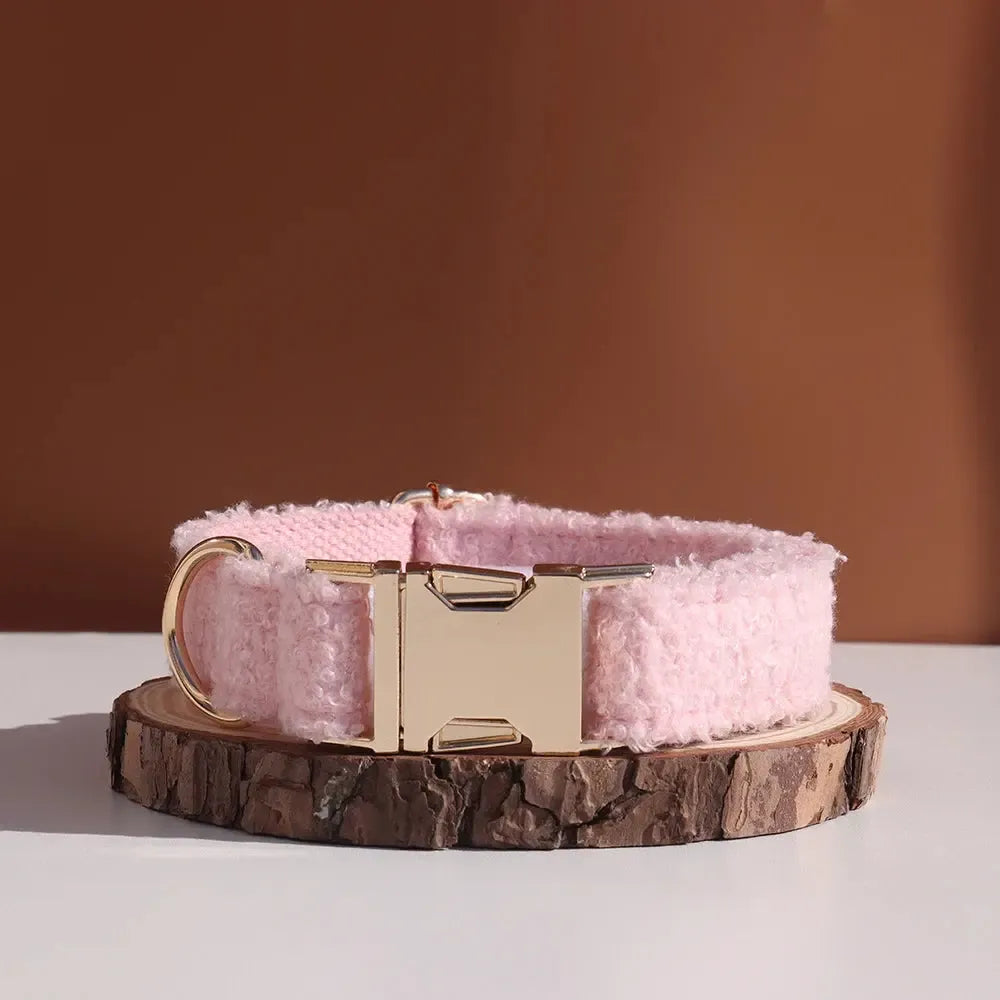 XL Pink Teddy Fleece Dog Collar | Soft Padded Adjustable