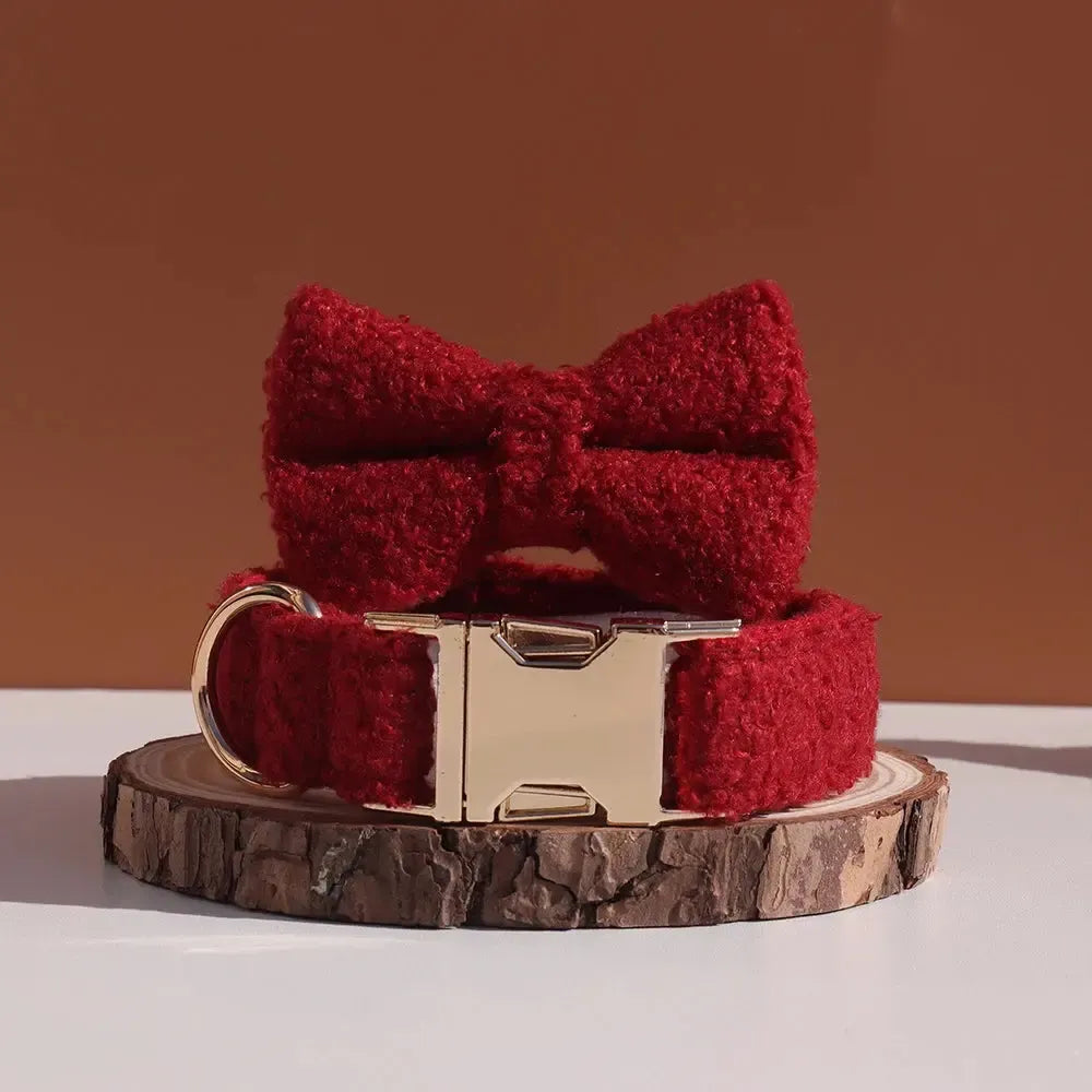 XL Red Teddy Fleece Dog Collar | Soft Padded Adjustable