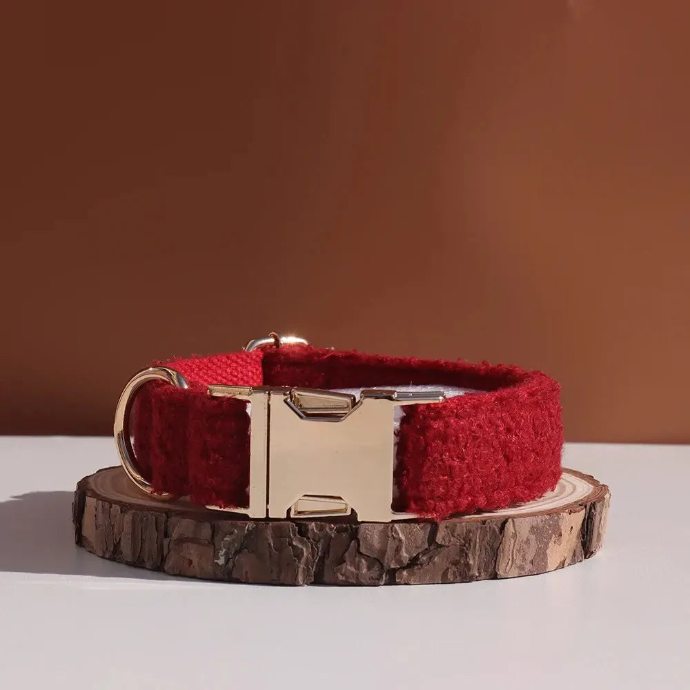 XL Red Teddy Fleece Dog Collar | Soft Padded Adjustable