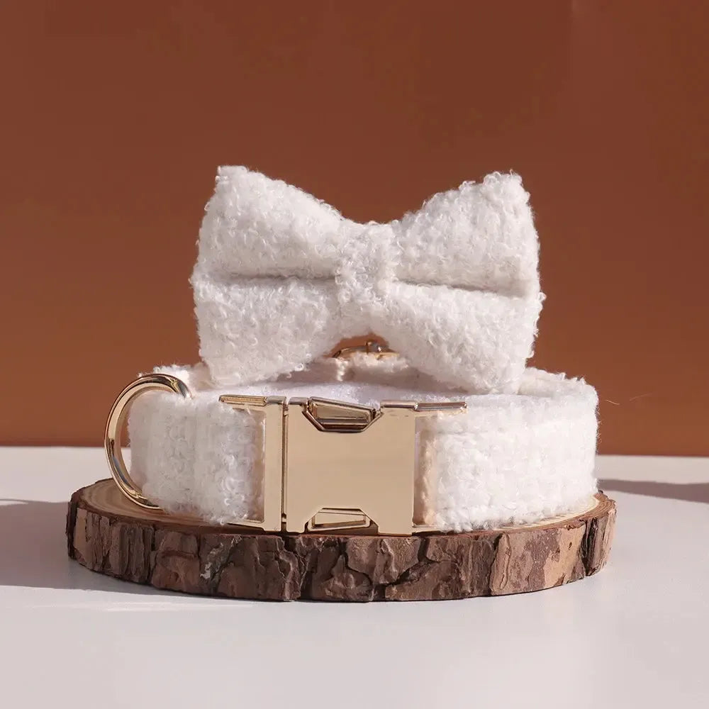 XL White Teddy Fleece Dog Collar | Soft Padded Adjustable
