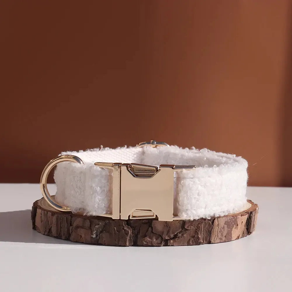 XL White Teddy Fleece Dog Collar | Soft Padded Adjustable