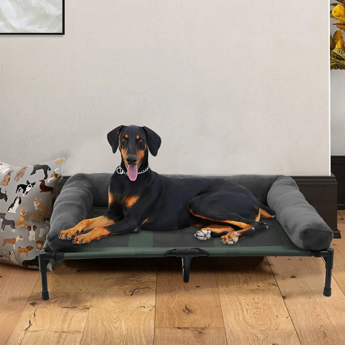 Orthopedic Raised Dog Bed with Bolster | Cooling - Washable