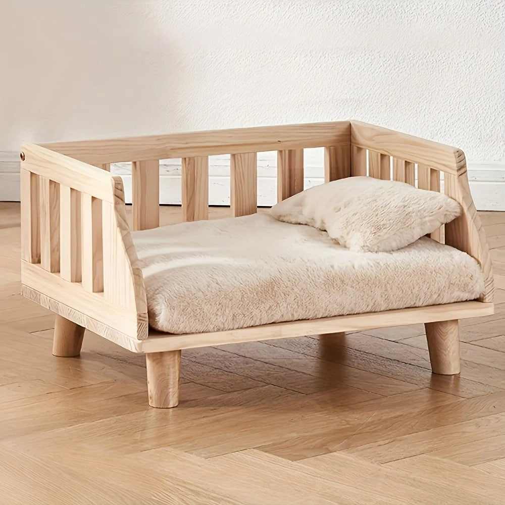 Minimalist Wooden Elevated Dog Bed | Semi-Enclosed Moisture-Proof Design | XS Size