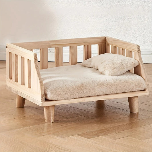 Minimalist Wooden Elevated Dog Bed | Semi-Enclosed Moisture-Proof Design | XS Size
