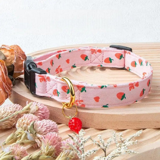 Adjustable Fruit Print Dog Collar with Cute Charm Tag