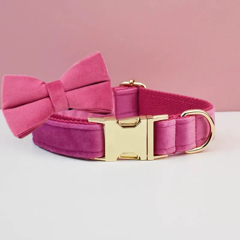 Bright Pink Velvet Dog Collar 3