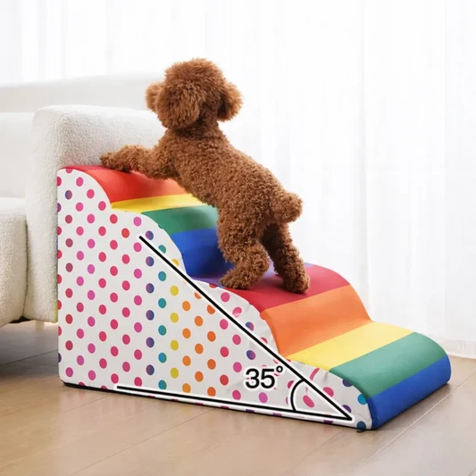 Colourful luxury dog stairs with washable cover alternate view