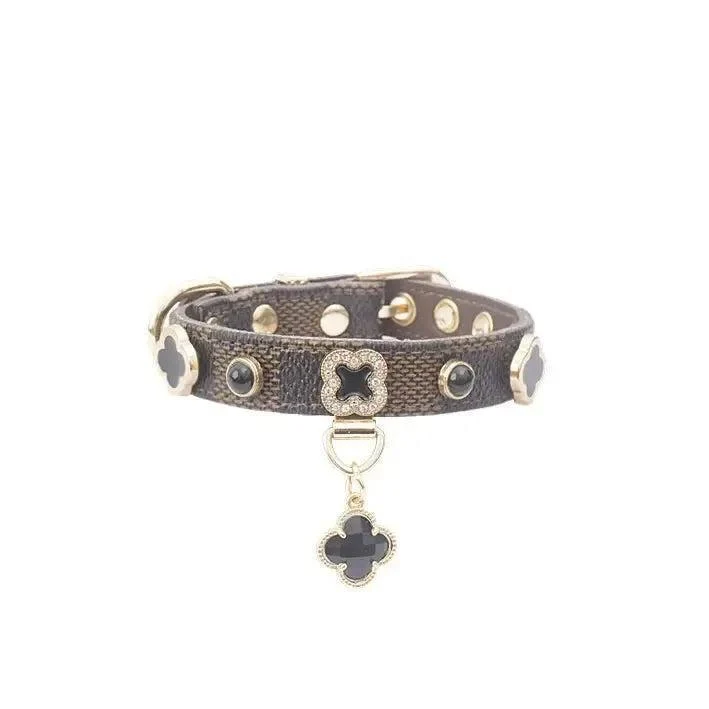Designer Plaid Dog Collar with Rhinestones