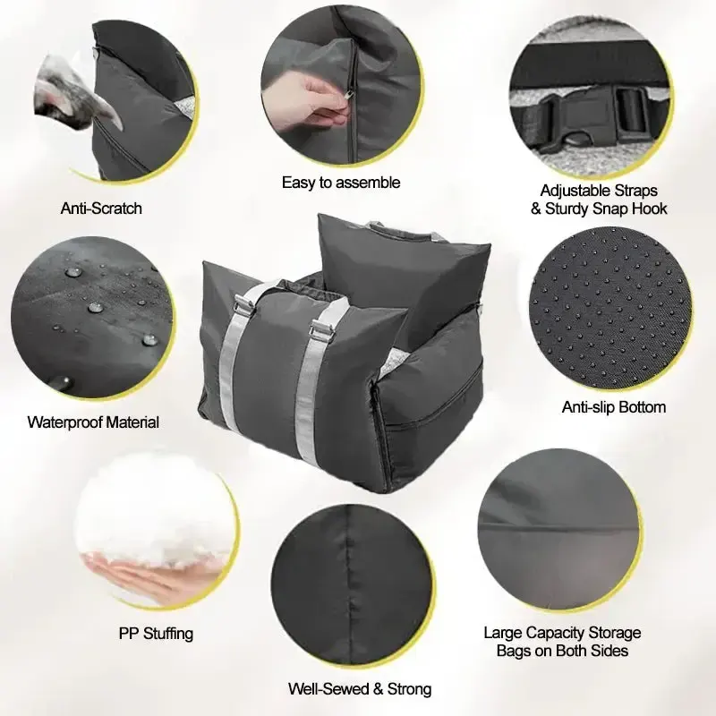 Dog Car Seat Bed – Safety Buckle & Waterproof 6