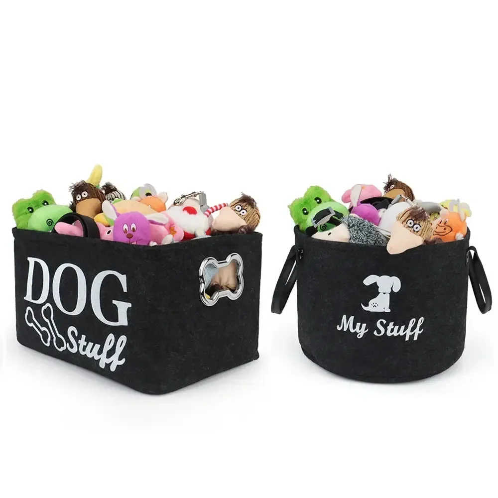 Dog Toy Storage Basket – Black Felt Foldable Bin