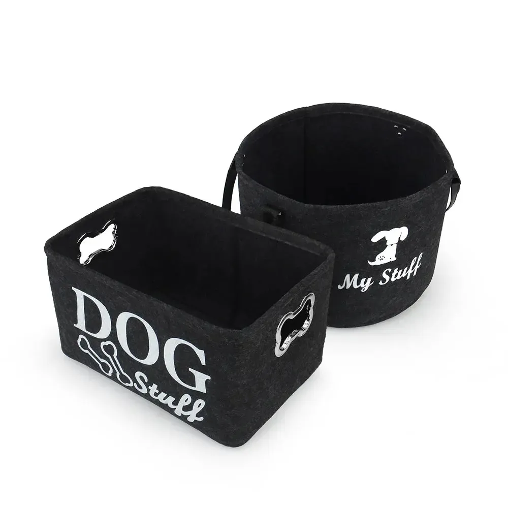 Dog Toy Storage Basket – Black Felt Foldable Bin 2