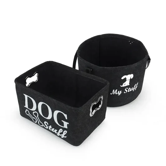 Dog Toy Storage Basket – Black Felt Foldable Bin alternate view