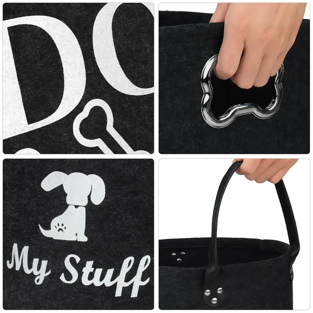 Dog Toy Storage Basket – Black Felt Foldable Bin 5