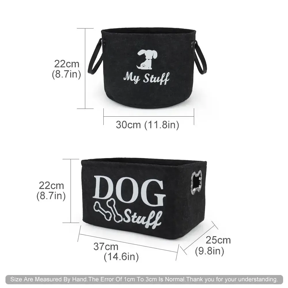 Dog Toy Storage Basket – Black Felt Foldable Bin 6