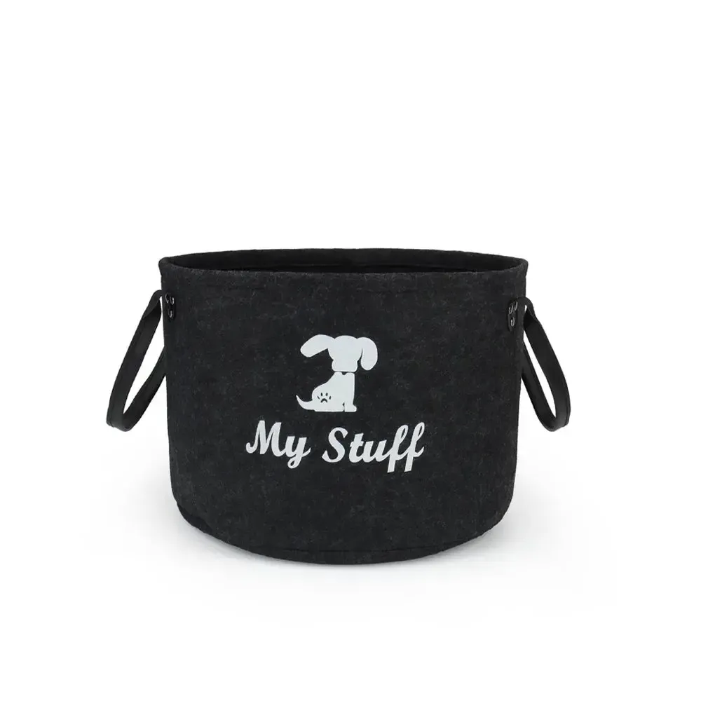 Dog Toy Storage Basket – Black Felt Foldable Bin 7