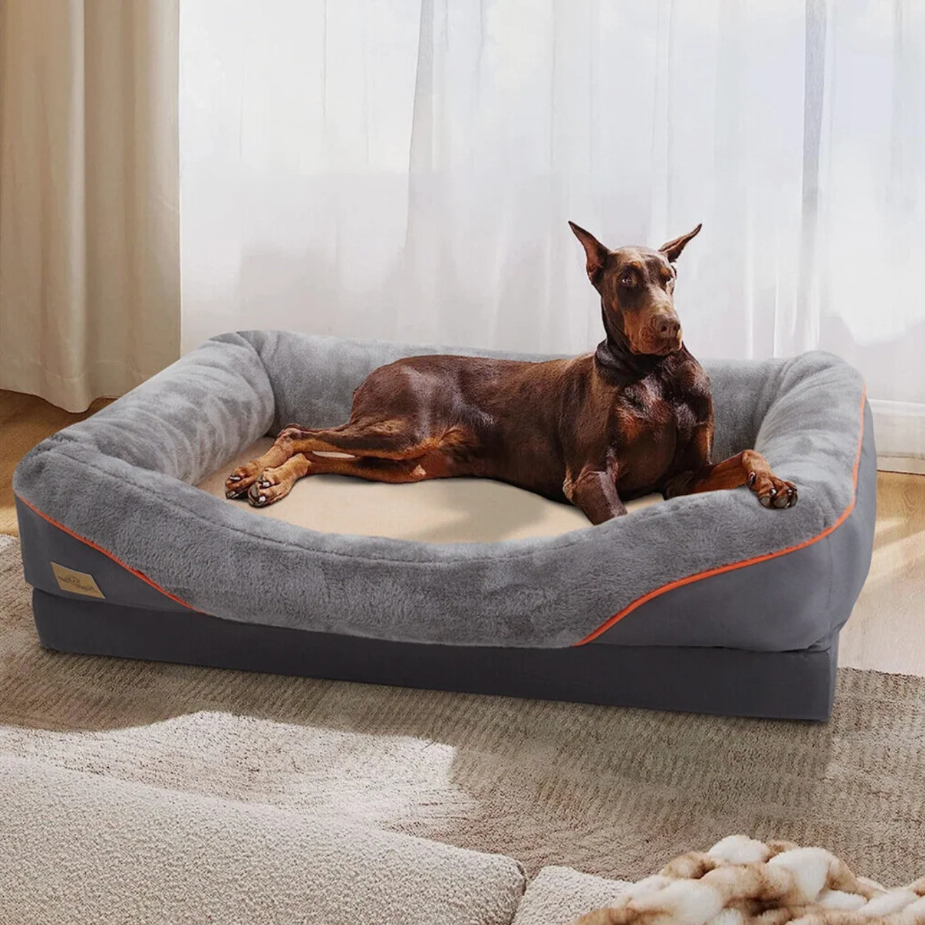 Extra large Orthopedic Dog Bed | Washable Bolster And Foam Support