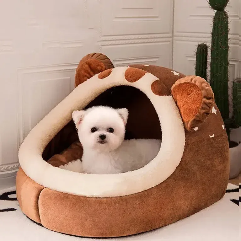 Foldable Cotton Cave Dog Bed With Washable Cushion