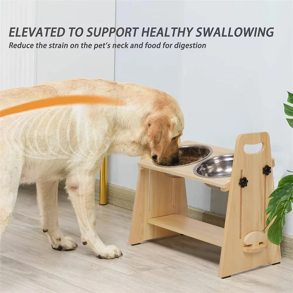Height Adjustable Elevated Wooden Dog Feeder 4