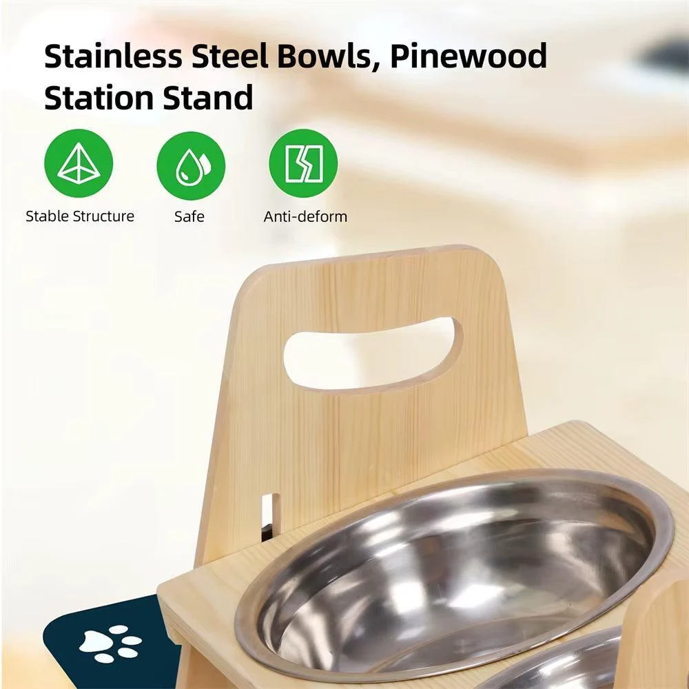 Height Adjustable Elevated Wooden Dog Feeder 5