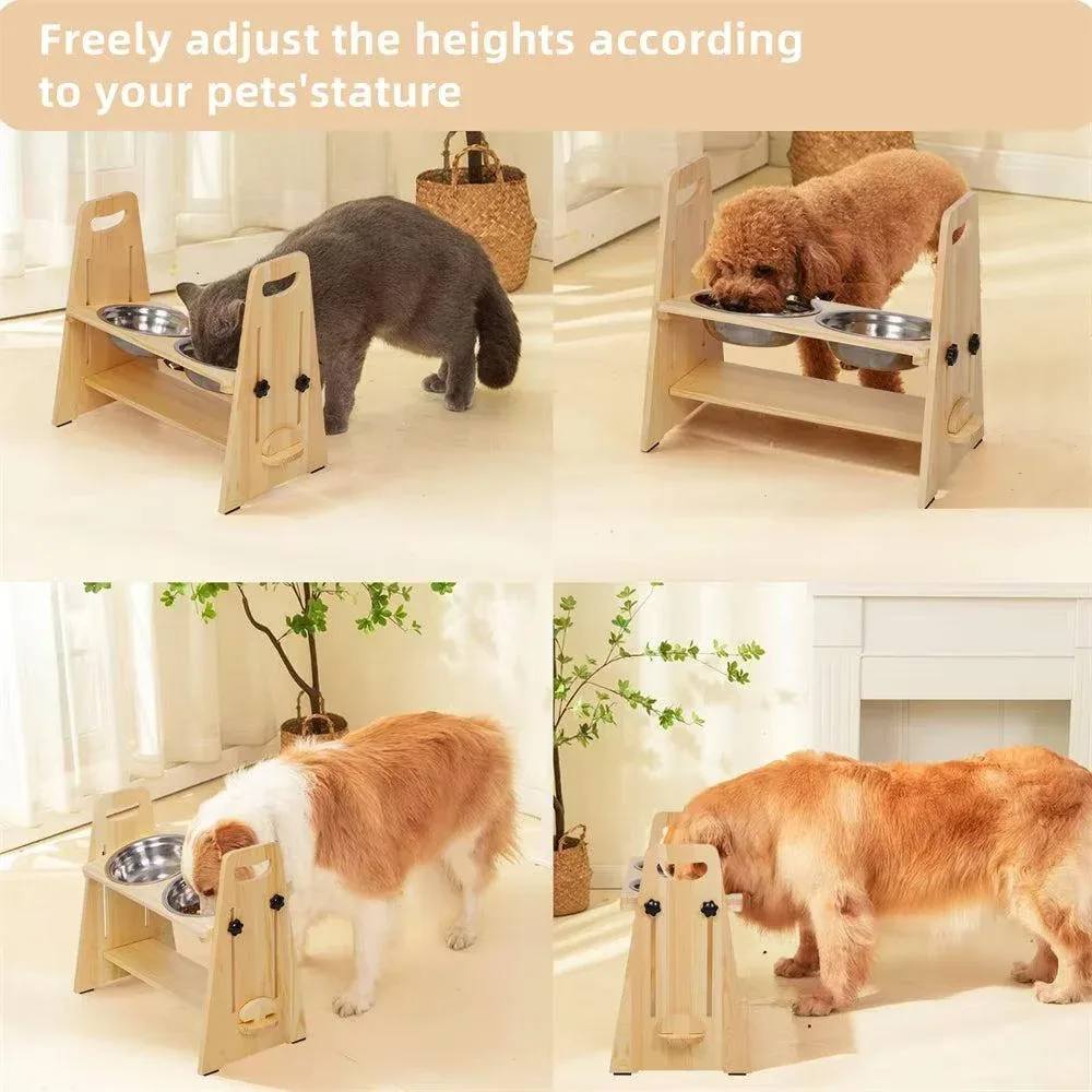 Height Adjustable Elevated Wooden Dog Feeder 6