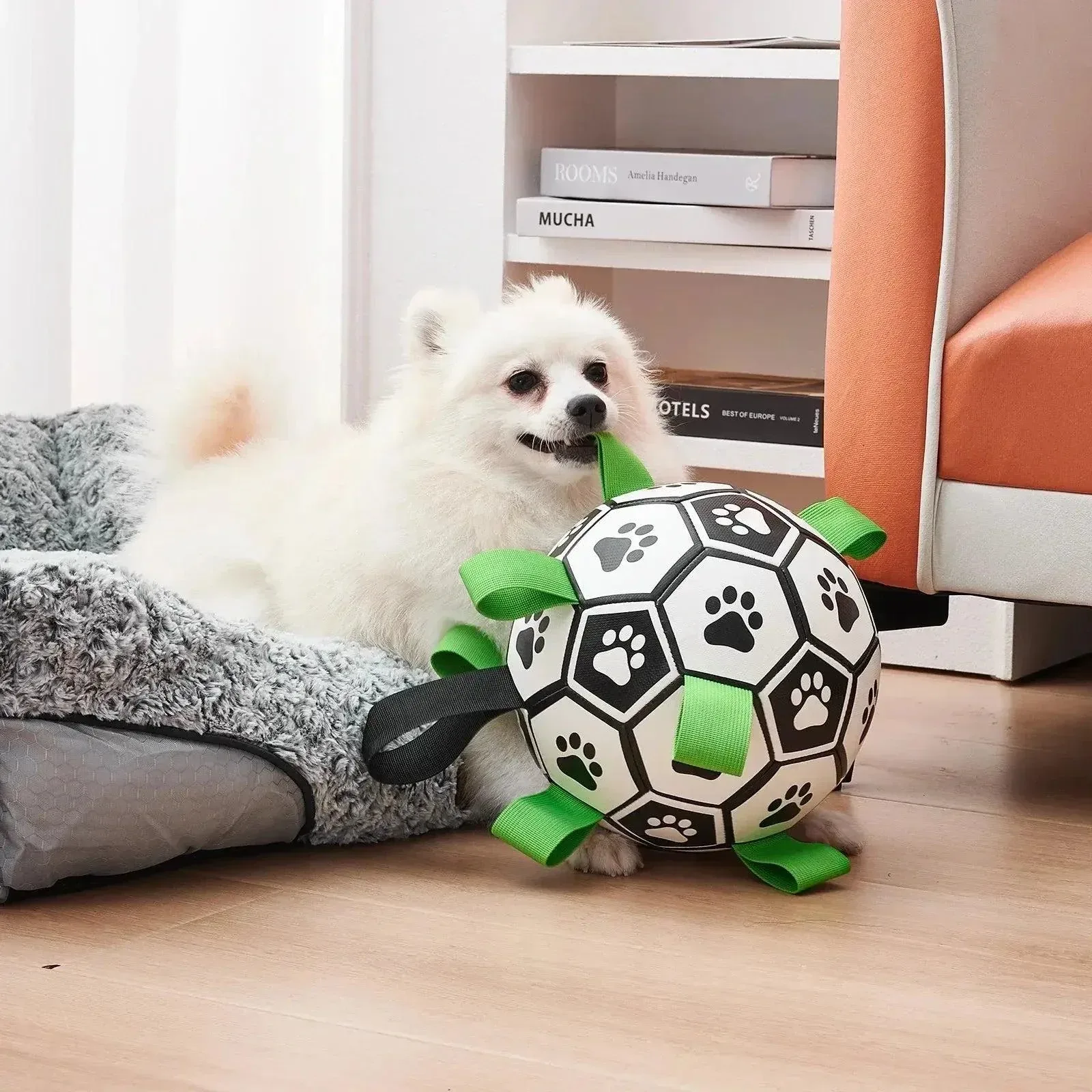 Interactive Dog Soccer Ball with Straps for Tug and Fetch