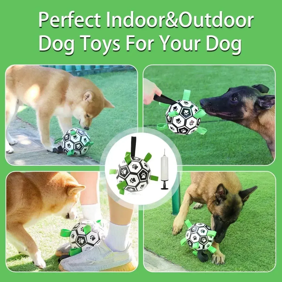 Interactive Dog Soccer Ball with Straps for Tug and Fetch 4