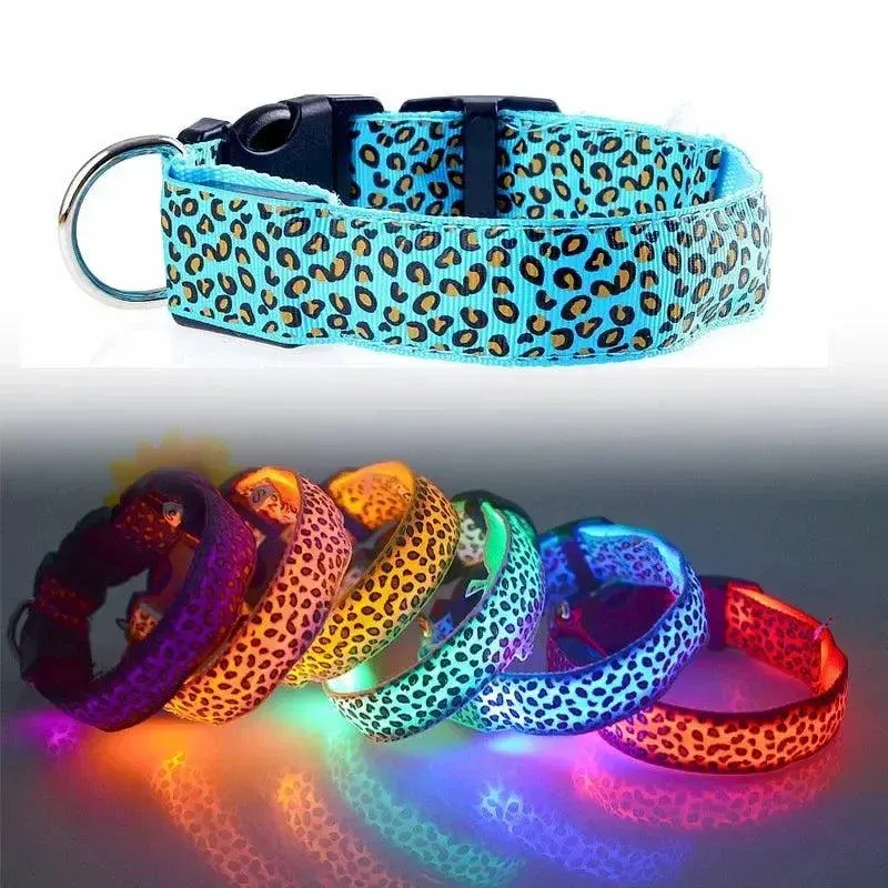 Leopard Print LED Dog Collar – Light Up, Adjustable & Safe