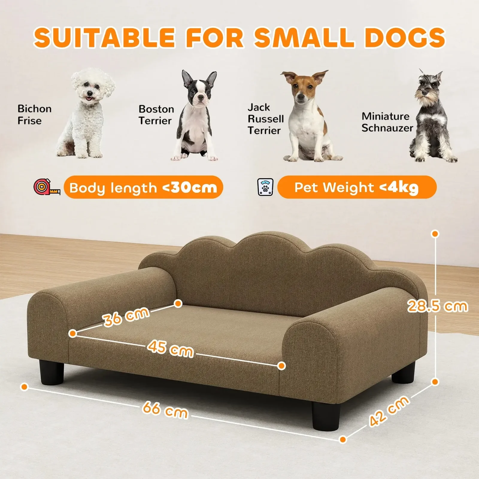 Luxury Small Dog Sofa Bed with Backrest and Washable Cushion