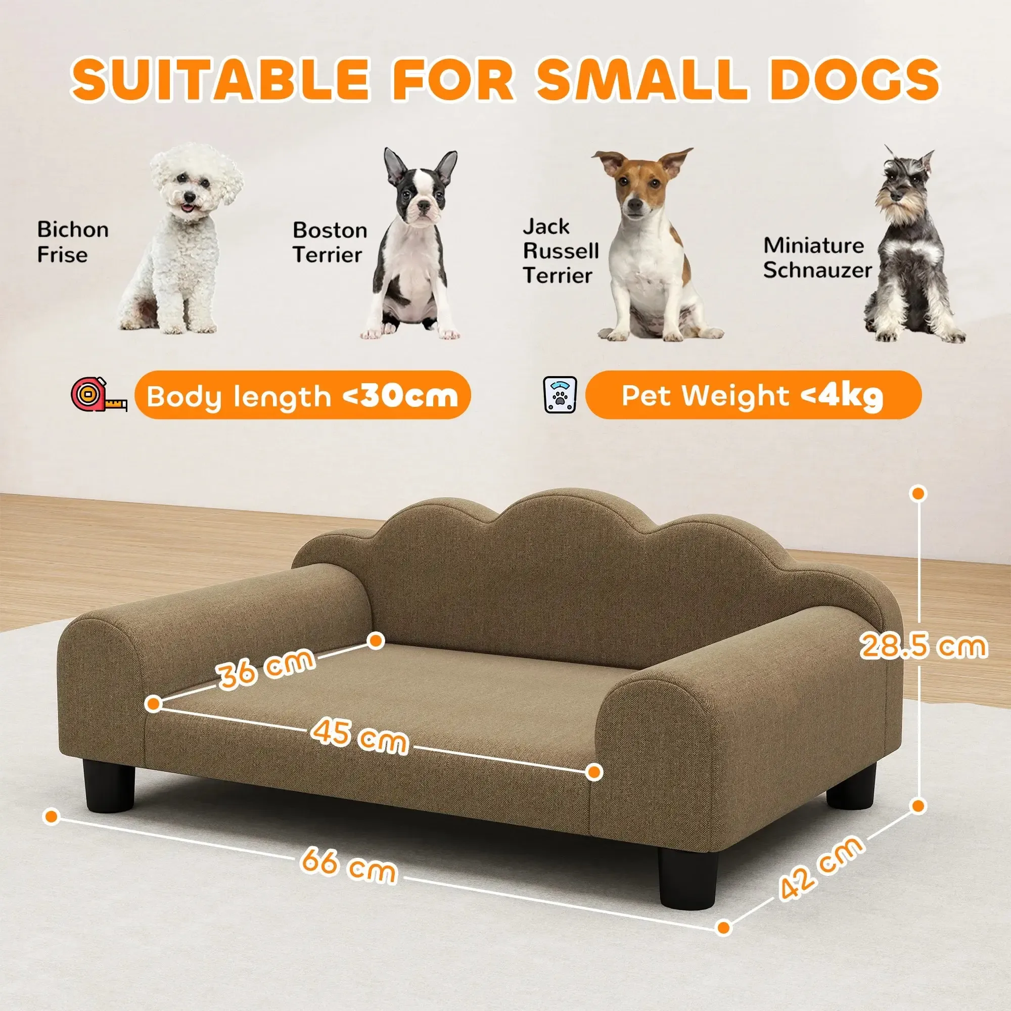 Luxury Small Dog Sofa Bed with Backrest and Washable Cushion 3