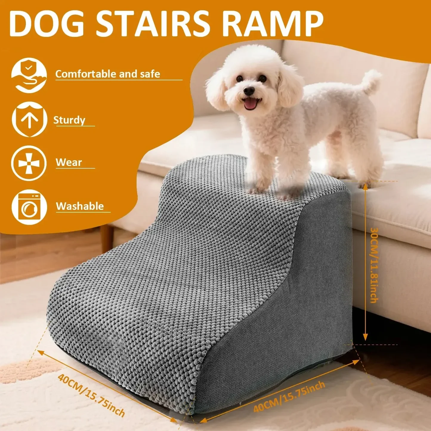 Memory foam dog stairs with washable corduroy cover